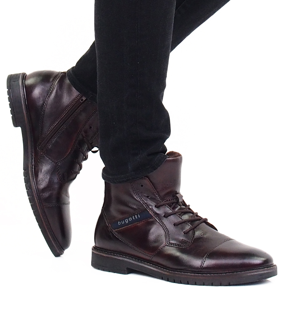 Bugatti men's leather ankle boots with zipper - dark brown