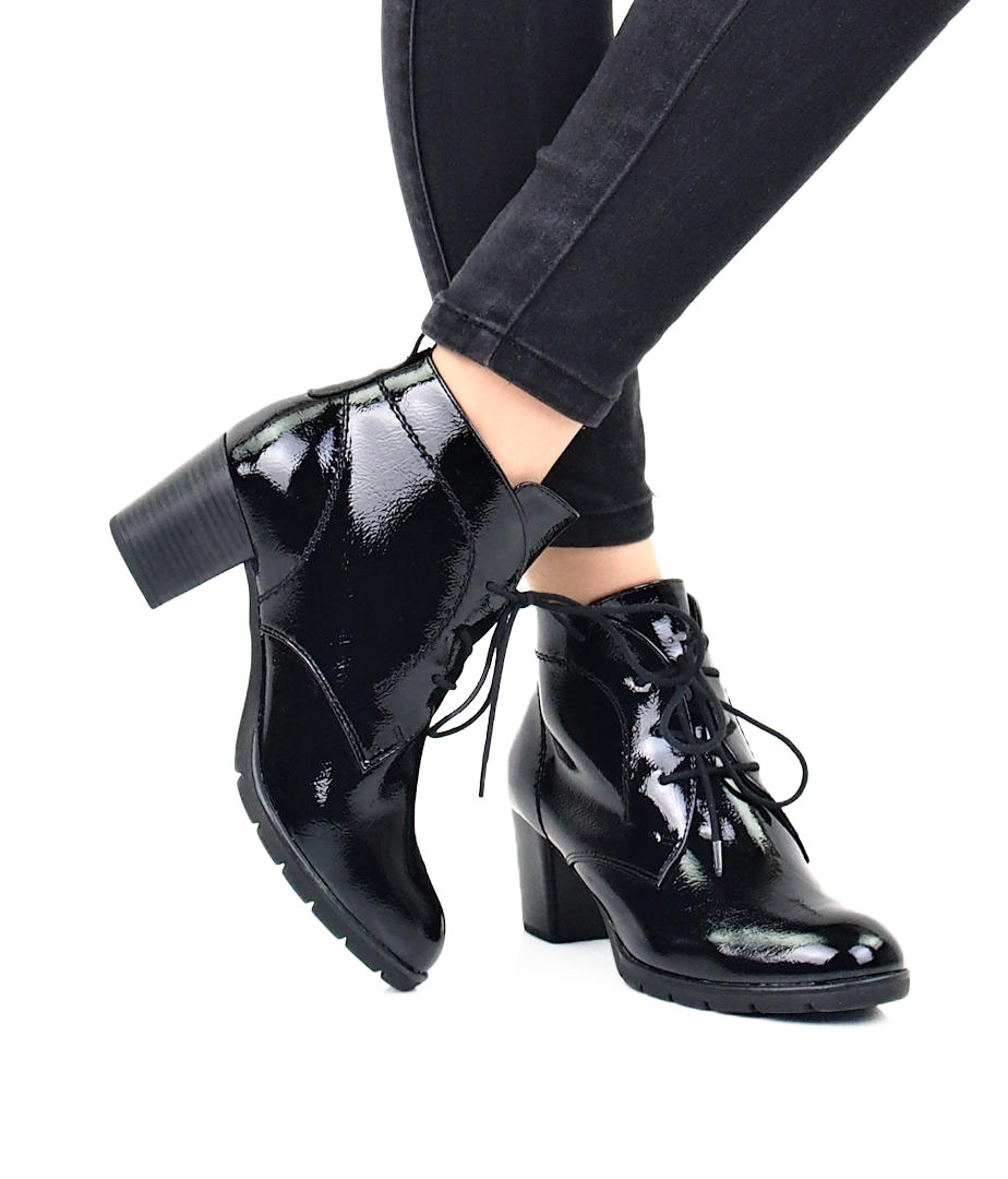 rouw Lastig Schaken Marco Tozzi women´s shiny ankle boots for lacing - black | Robel.shoes