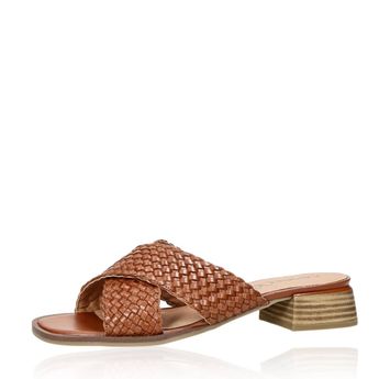 Caprice women's leather slippers - cognac brown