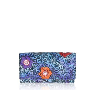 Mercucio women's leather wallet floral print - blue