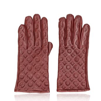 Guess women's leather gloves - burgundy