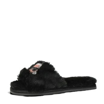 Karl Lagerfeld women's stylish flip-flops with fur - black