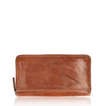 Poyem women's leather wallet with zipper - cognac brown